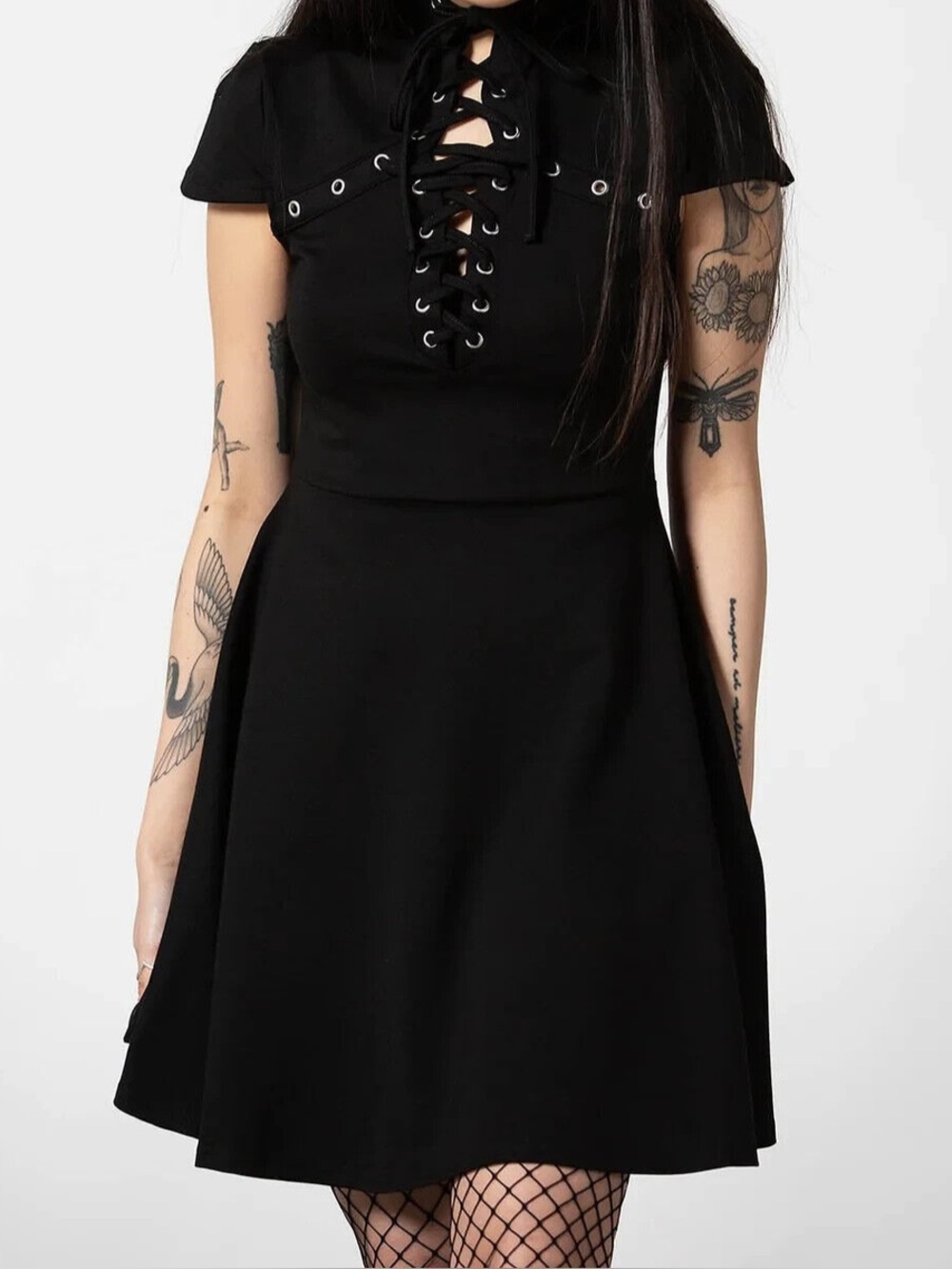 Killstar Tied Up Skater Dress Black Metal Detail Goth Alternative Emo M
